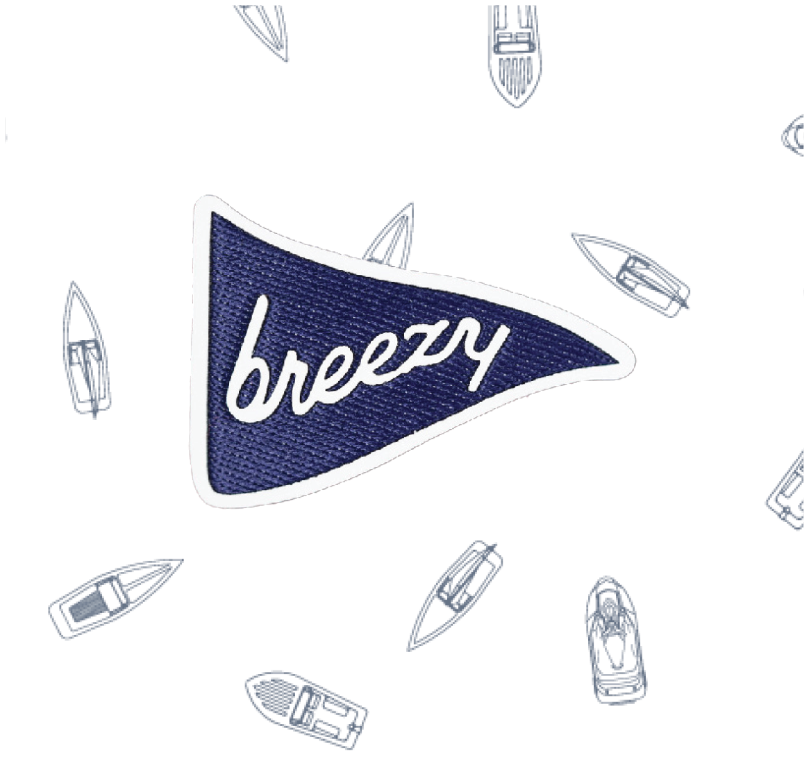Breezy pennant logo on Yacht Party Polo with small navy boat print detail.