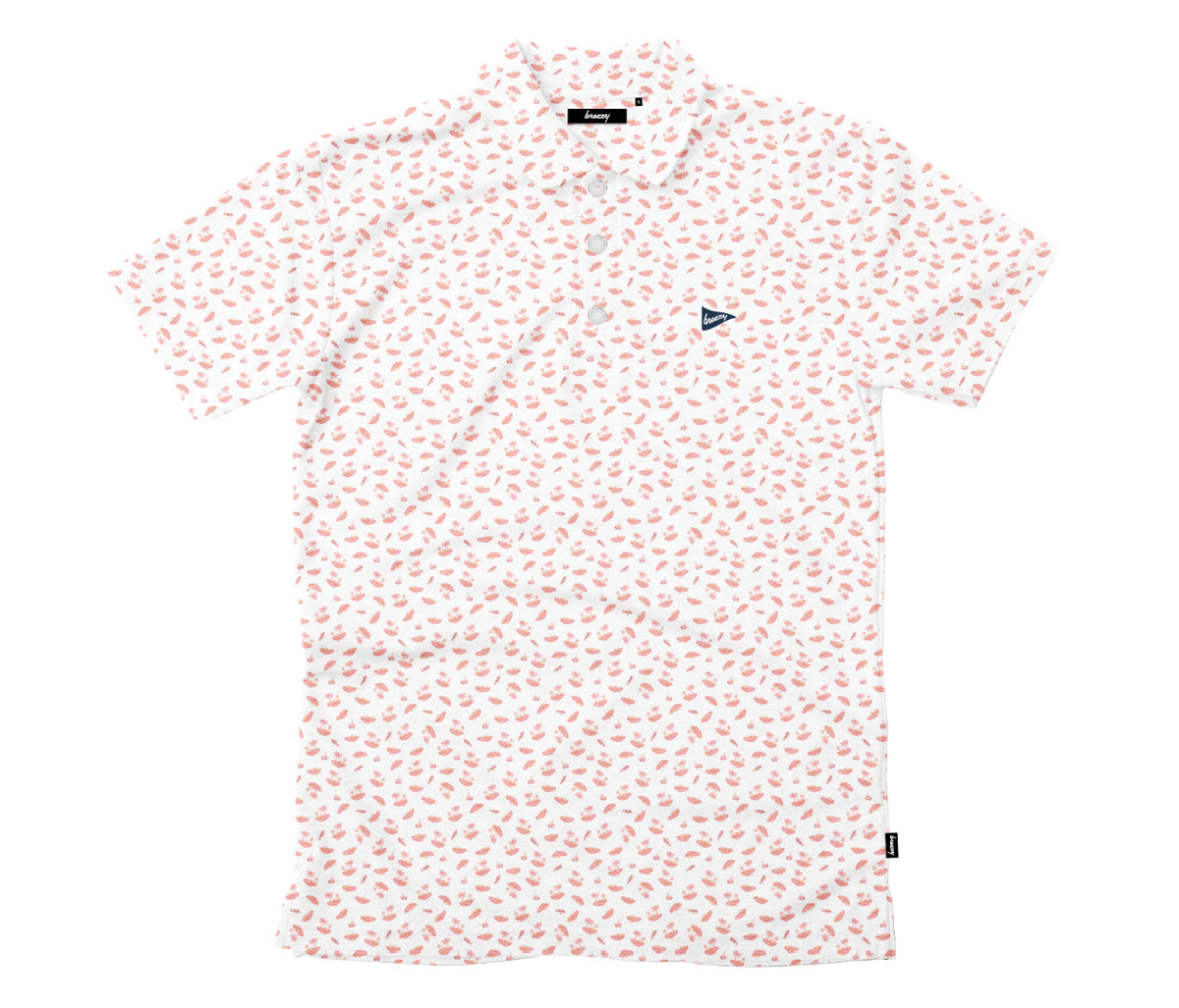 Breezy Golf The Caddylac Polo in white with pink vintage car print.