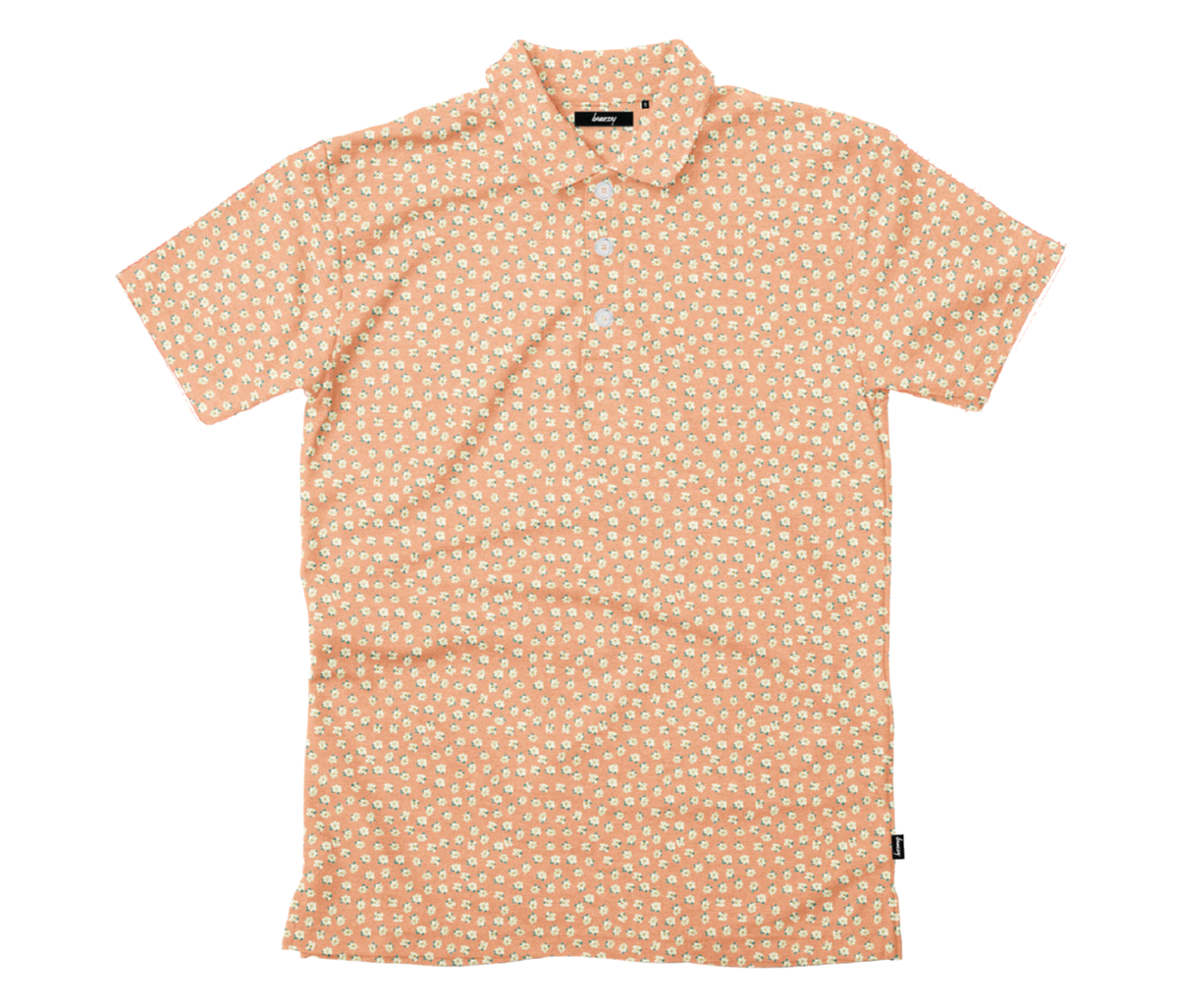 Breezy Golf Magnolia 3.0 Polo in orange with white magnolia floral print