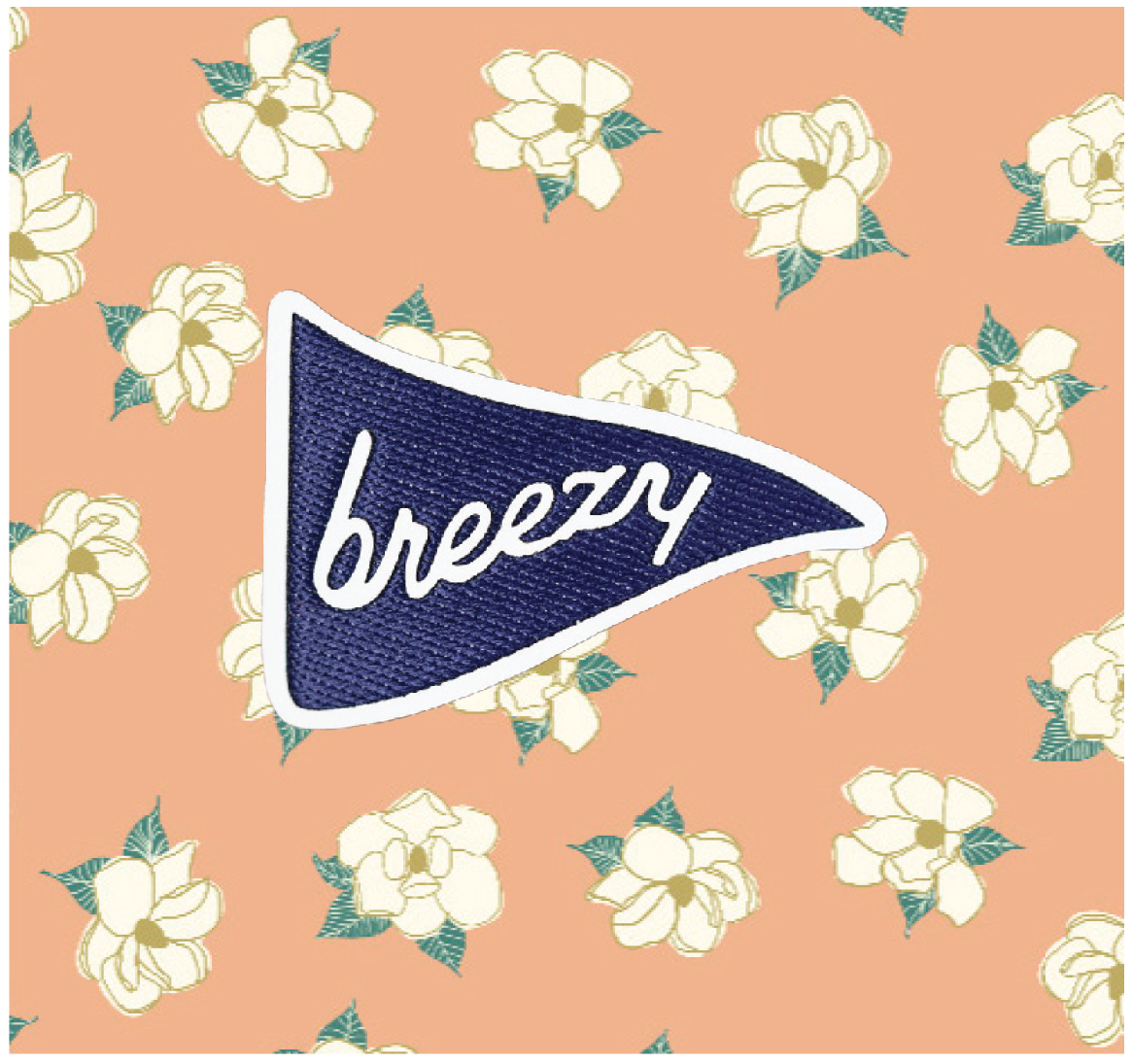 Breezy Magnolia 3.0 Polo floral pattern with embroidered Breezy pennant logo.