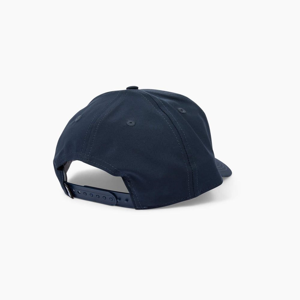 Back of navy blue cap on a white background