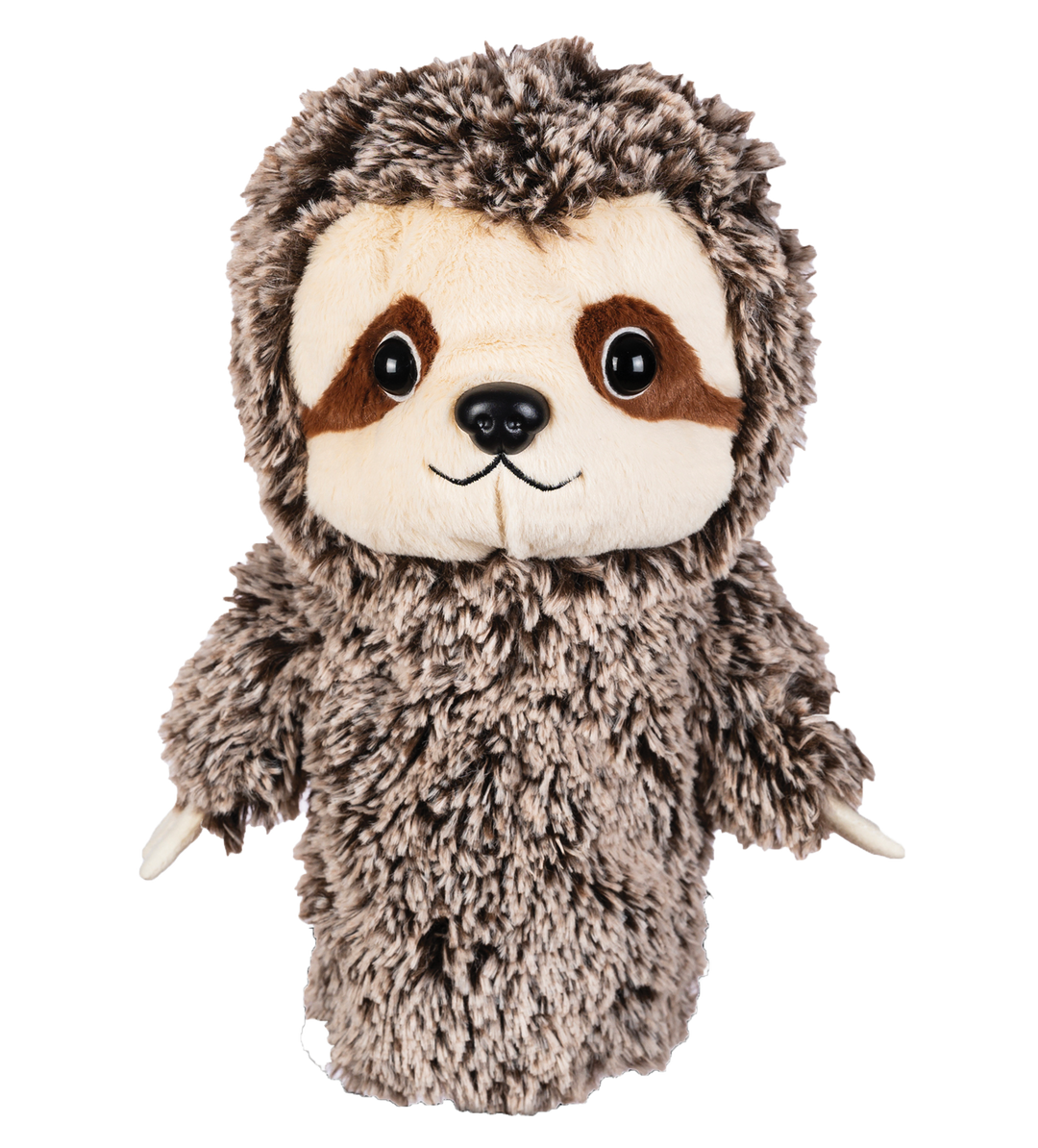 Sloth hybrid golf club headcover by Daphne’s Headcovers designed with soft plush fur and a lifelike sloth face.