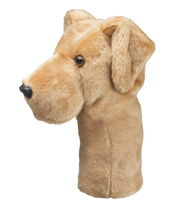 Yellow Labrador golf driver headcover by Daphne’s Headcovers designed for 460cc drivers.