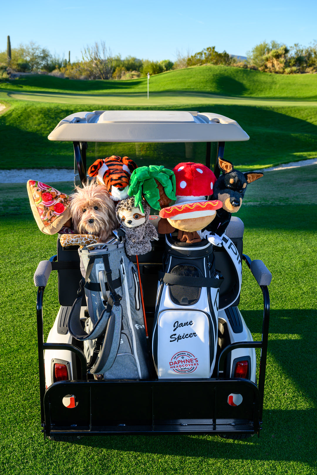 Novelty pizza themed plush golf driver headcover protecting a driver.