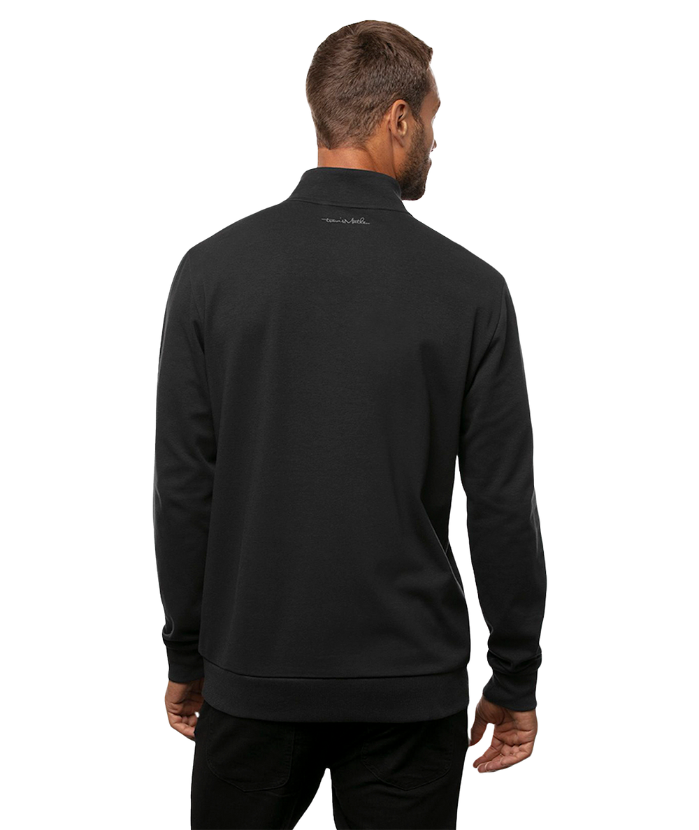 Back view of model wearing a black Cloud Quarter Zip 2.0 pullover