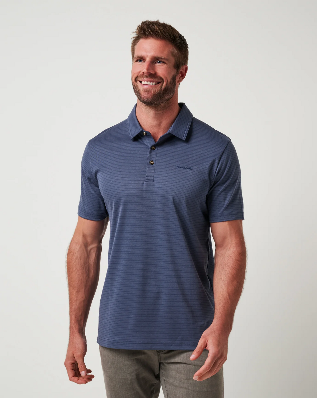 Men’s Zinna 2.0 performance polo in indigo blue, front view with athletic fit