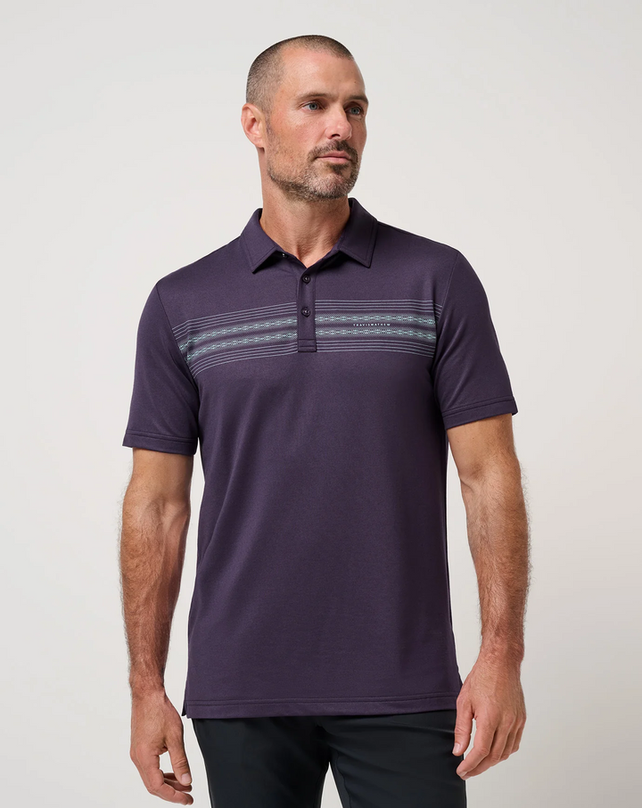Men’s TravisMathew featherweight chest stripe polo in deep purple 