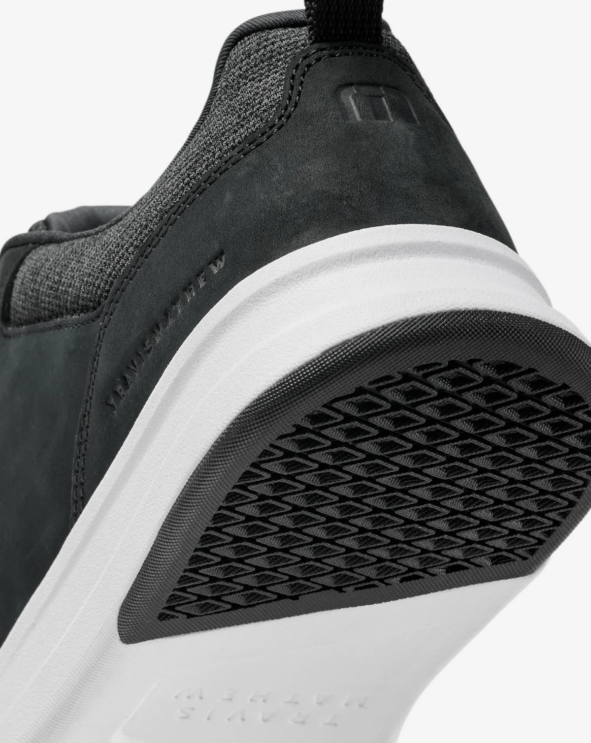 Close-up of Daily 3 shoe heel showing rubber traction insert and cushioned sole