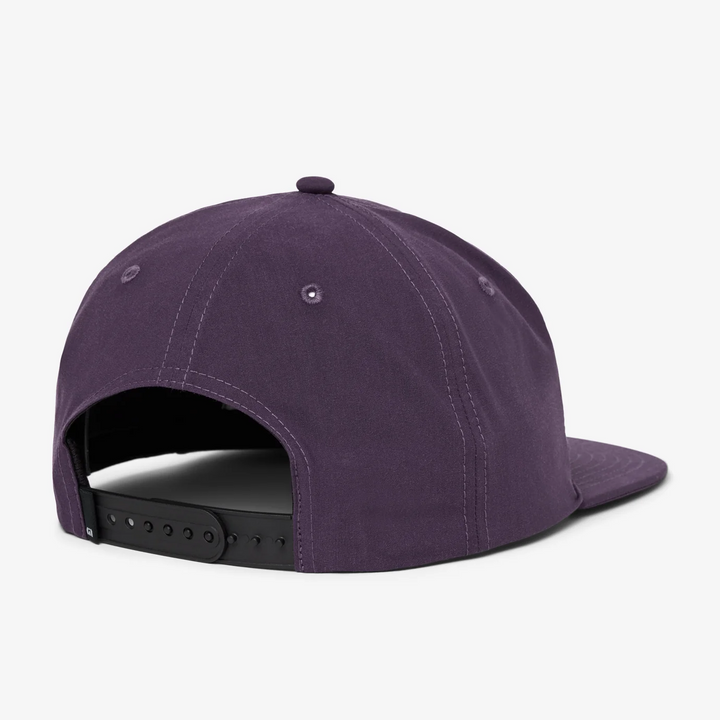 Back view of deep purple snapback hat with adjustable snap closure and semi-structured crown