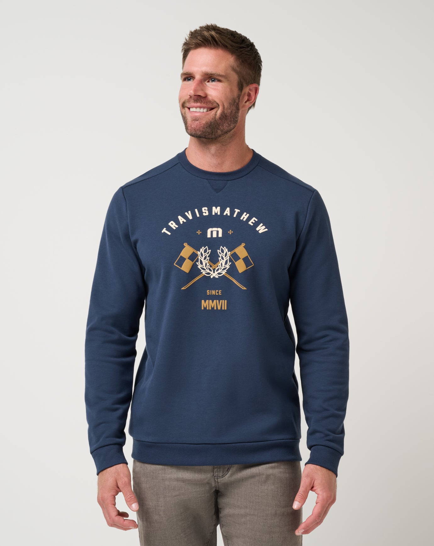 TRAVS × DLSM TWO MAIN LOGO CREW NECK TravisMathew New Arrivals – Beyond The Green