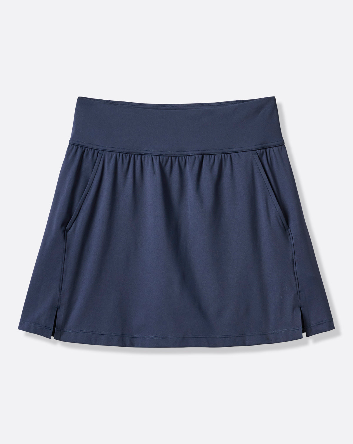 TravisMathew Moveknit Game Set Match Skort in navy, front product view