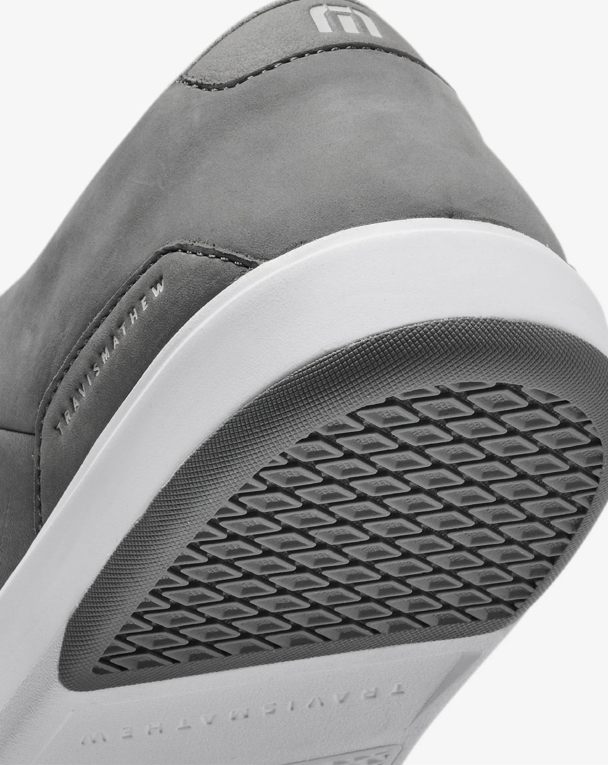 Detail view of the gray TravisMathew Modern Cup Shoe sole.