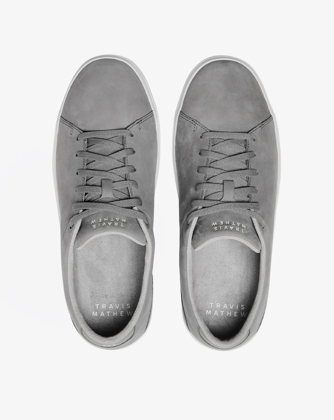 Top view of gray TravisMathew Modern Cup Shoes.