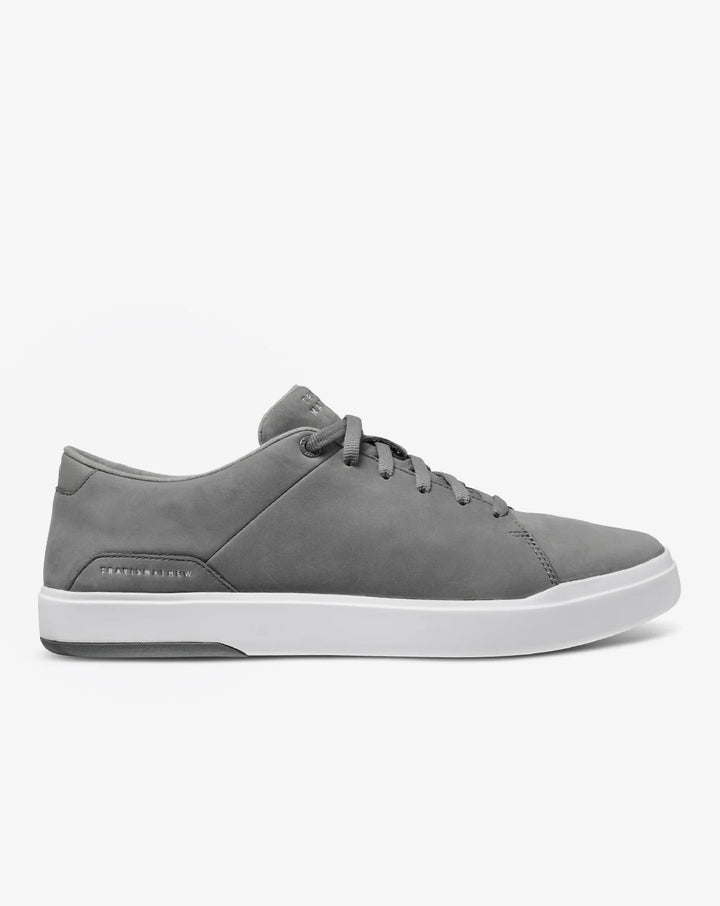Gray TravisMathew Modern Cup Shoe, side profile on white background.