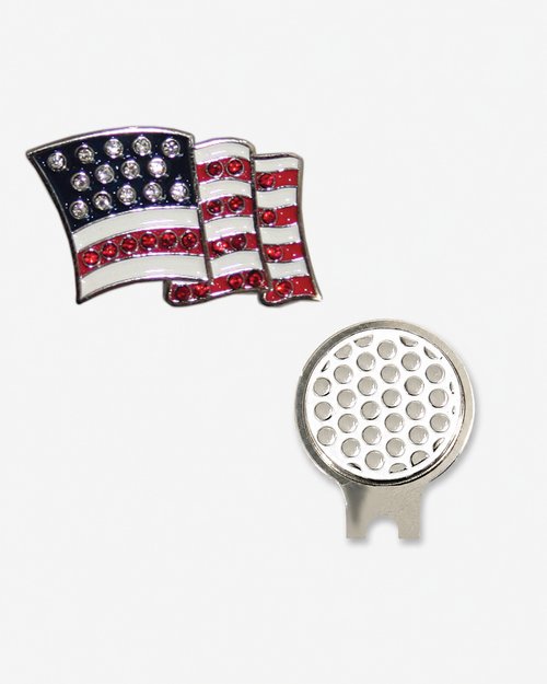 Bling USA Flag Ball Marker & Hat Clip Set