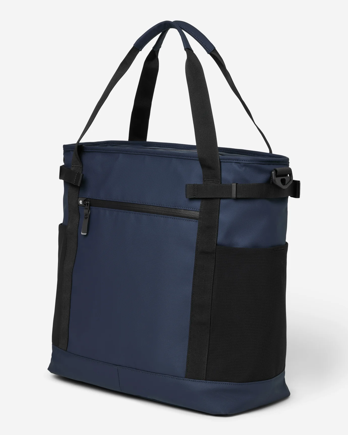 TravisMathew Grab & Go Cooler Bag in Total Eclipse, back view showing the zippered back pocket