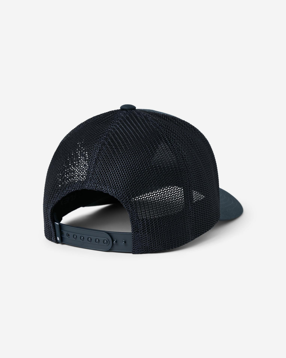 TravisMathew Life of the Party Hat in Total Eclipse, back view showing breathable mesh panels and adjustable snapback closure