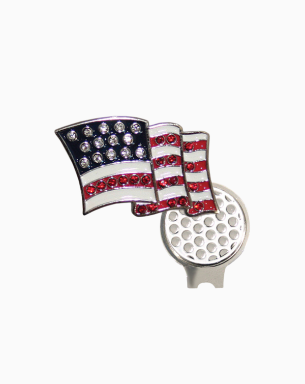 Bling USA Flag Ball Marker & Hat Clip Set