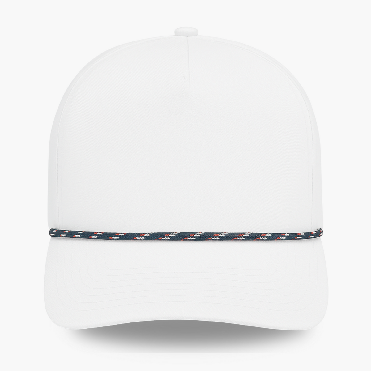 White Imperial Wrightson Rope Cap featuring a navy and white braided rope detail across the brim, displayed against a clean studio background.
