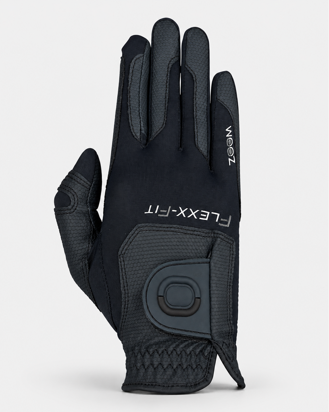 Navy glove with text on a white background