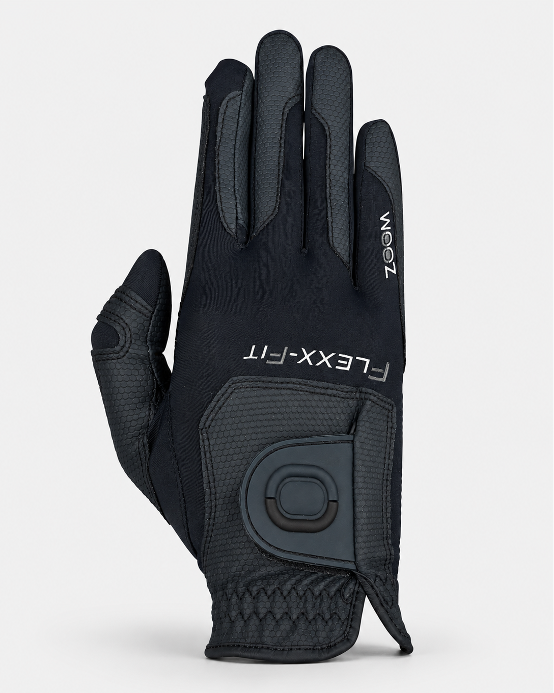 Navy glove with text on a white background